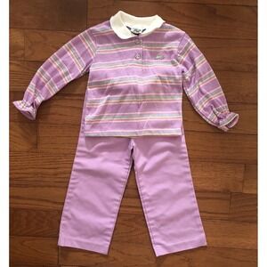 Vintage 70s  Granimals Outfit Striped Longsleeve Shirt & Pants Purple Girls 4T